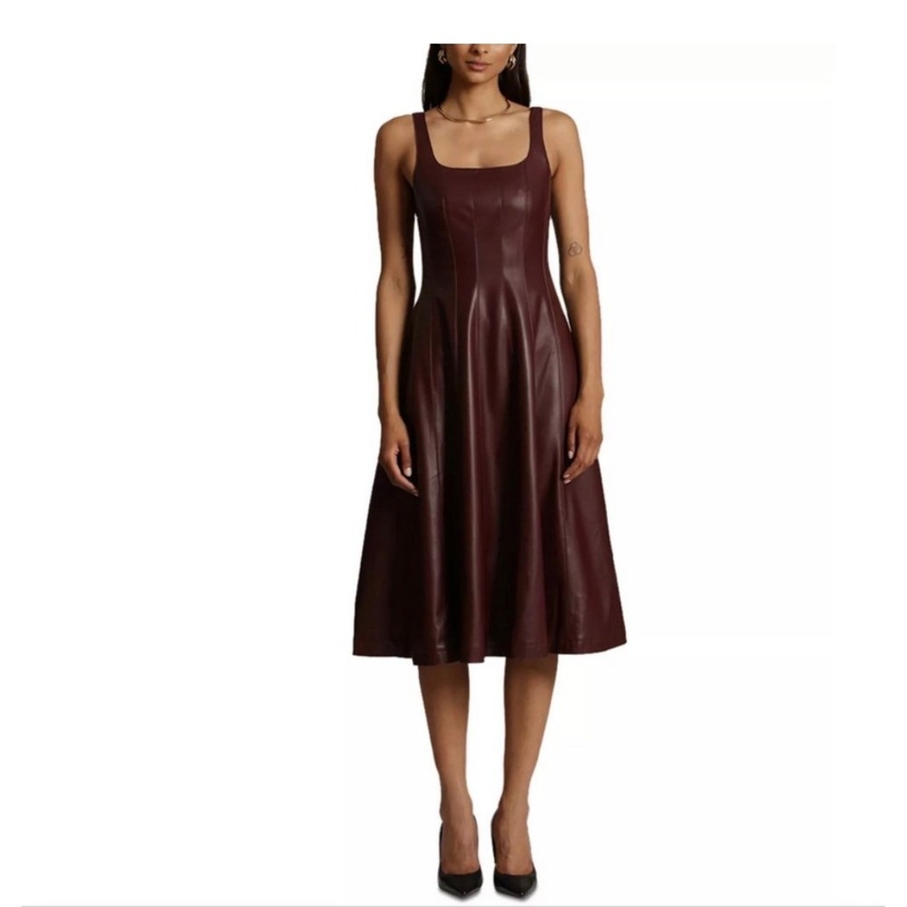 7 For All Mankind Faux Leather Dress Women 4 Oxblood Fit and Flare